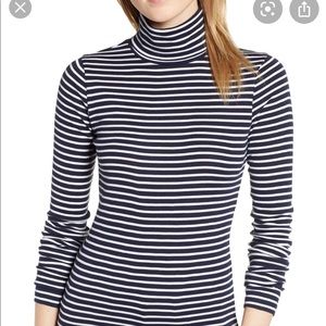 Jcrew Navy and White Striped Cotton Turtleneck